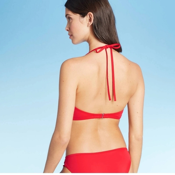 SHADE & SHORE Red Halter Bikini Top Size 36B - Picture 3 of 11